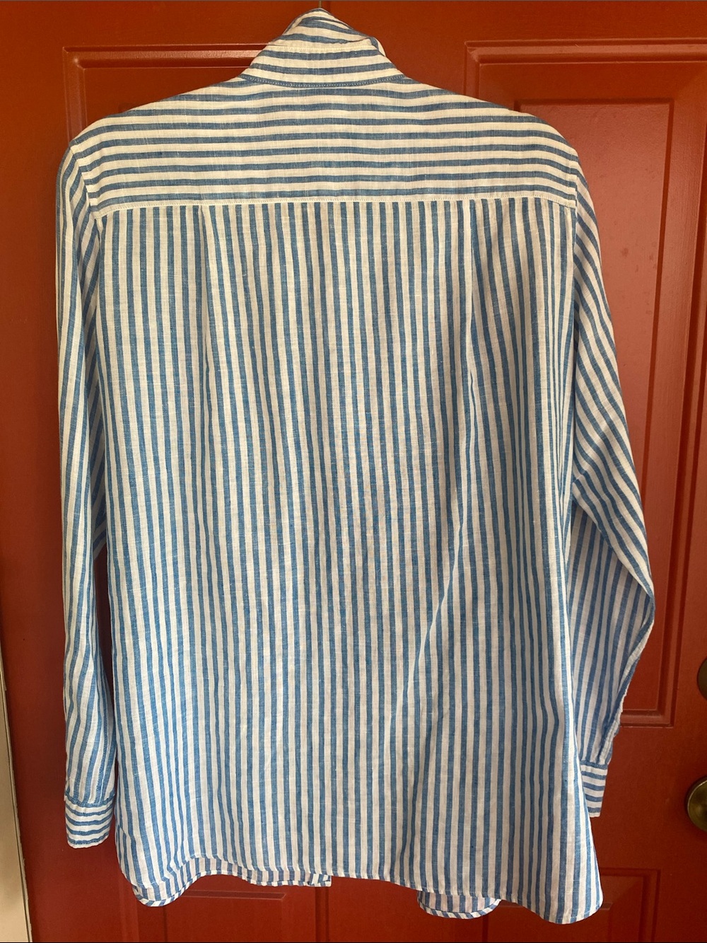 Uniqlo Linen Blue and White Vertical Stripe Dress Shirt - Picture 6 of 6